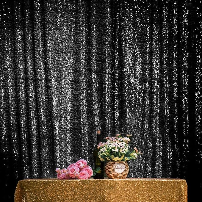Black Sequin Curtains 10FTx10FT 1 Panel Black Sequin Backdrop for Parties Glitter Backdrop Photo Background for Wedding Baby Shower