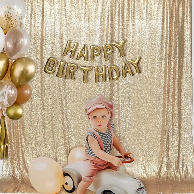 PartyDelight Sequin Backdrop Light Gold 6Ft x 8Ft Photograph Back Drop Wedding Curtain Special Events