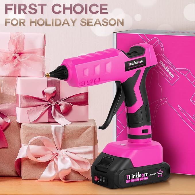 Hot Glue Gun, 20V Pink Cordless Glue Gun with 30 PCS Full Size Glue Sticks, 2Ah Rechargeable Battery Glue Gun Kit for DIY, Arts & Craft, Decorations, Gift for Women
