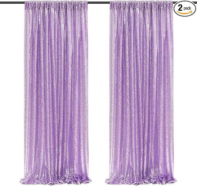 Poise3EHome 2Pcs 2Ft x 8Ft Sequin Backdrop Curtains, Glitter Photography Background, Sequence Xmas Thanksgiving Backdrop (Lavender, 2 pcs-2ftx8ft)