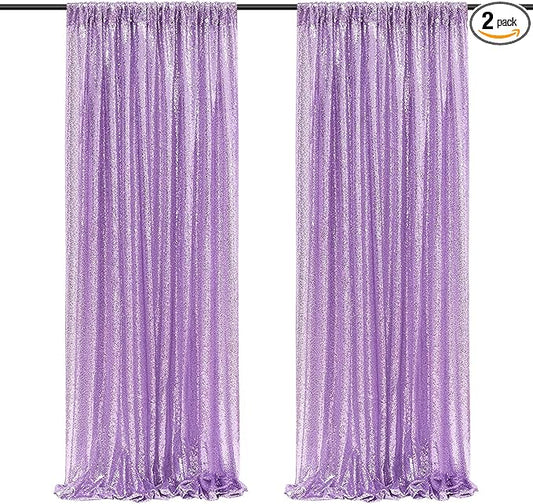 Poise3EHome 2Pcs 2Ft x 8Ft Sequin Backdrop Curtains, Glitter Photography Background, Sequence Xmas Thanksgiving Backdrop (Lavender, 2 pcs-2ftx8ft)