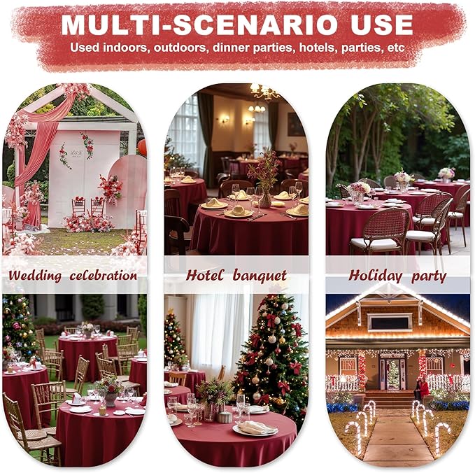 sancua 6 Pack Round Tablecloth 90 Inch Burgundy, Stain and Wrinkle Resistant Table Cloth - Washable Polyester Decorative Fabric Table Cover for Dining Tables, Christmas Parties and Camping