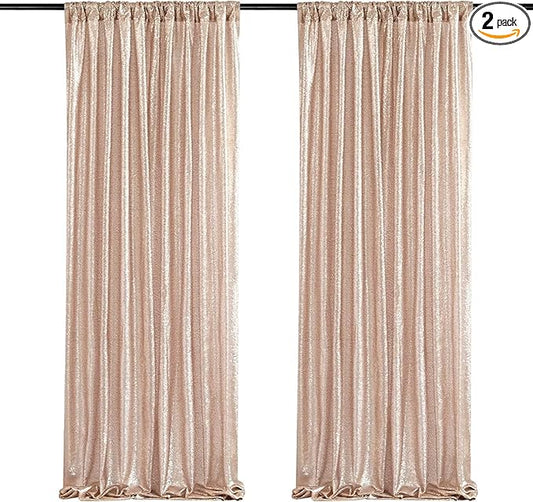 Champagne Sequin Backdrop Curtains, 2 Panels Champagne Blush Sequin Backdrop, 2FTx8FT Sequin Curtains for Party Wedding Sequence Backdrop