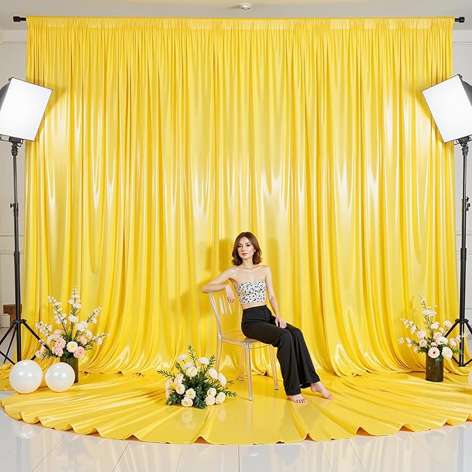Gold Glitter Backdrop Curtain for Parties Wedding,10Ft x 10Ft Satin Shimmer Photo Backdrop,Non-Wrinkle Sparkle Drapes for Backdrop,Back Drop for Photography, Birthdays,Weddings,Prom