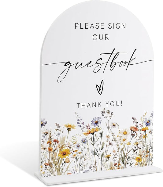 Wedding Signs for Ceremony and Reception, Boho Floral Please Sign Our Guestbook, Wedding Signage with Stand, Bridal Shower Table Centerpieces, Supplies for Engagement Reception and Event Party, 32