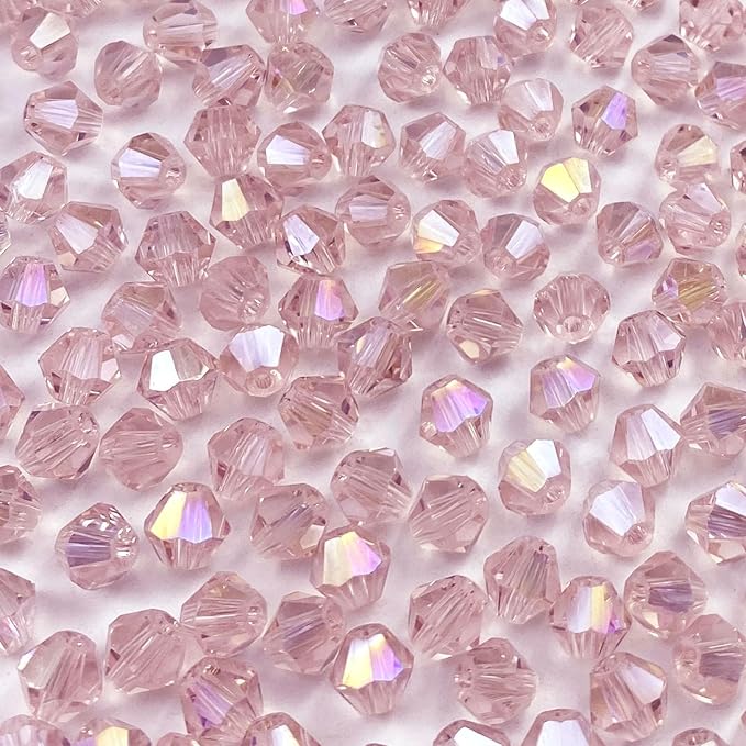 400pcs 4mm Bicone Crystal Glass Beads Loose Spacer Beads Faceted Craft Beads for Jewelry Making DIY Necklace Bracelet Earring Wind Chimes Suncatchers Ornamen(Pink AB)