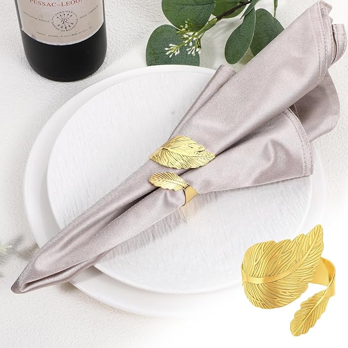 30 Pcs Gold Napkin Rings, Shiny Metal Napkin Rings Bulk Study Leaf Shaped Table Decor Elegant Metal Napkins Holders for Weddings Parties Christmas Table Decor