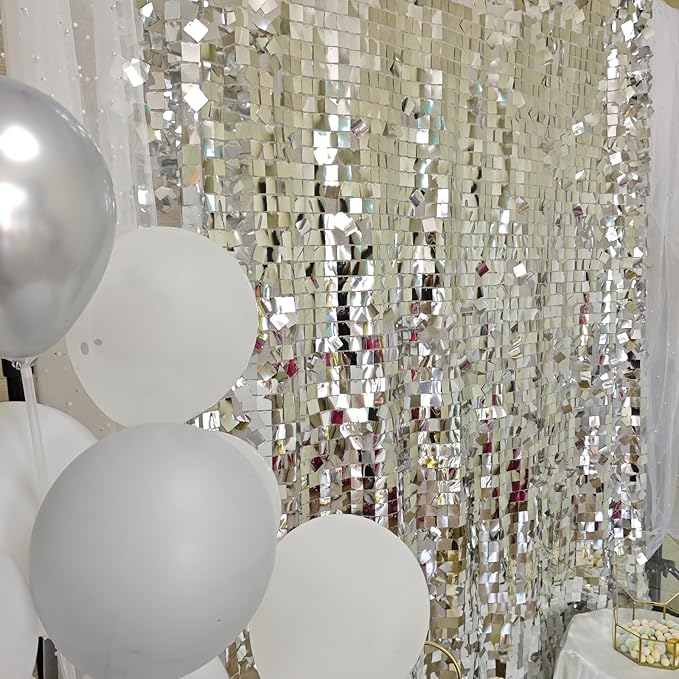 Silver Sequin Backdrop 8ft * 8ft 1 Panel, Shimmer Wall Backdrop Photobooth Props for Wedding, Anniversary, Birthday, Party Decorations