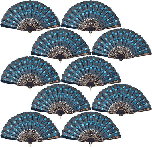 QIRMIZI 30 Pack Fabric Folding Handheld Fans, Perfect for Weddings, Parties, and Dancing,Light Blue