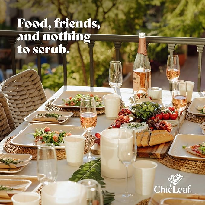 Chic Leaf Square Palm Leaf Tableware - 10" & 7", Pack of 24 - Durable Bamboo Disposable Dinnerware - Eco-Friendly Compostable Plates - Versatile Party & Appetizer Plates