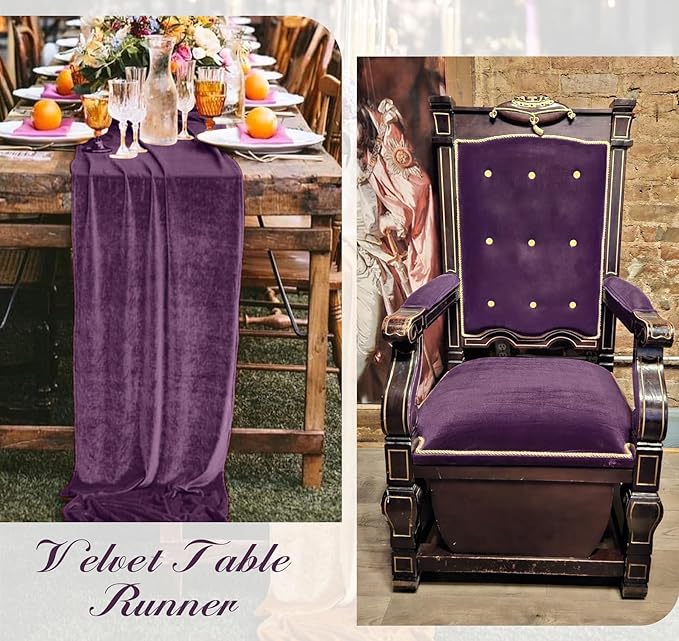 Velvet Table Runner 20 x 120 Inches 10ft Luxurious Thick Soft Velvet Christmas Thanksgiving Wedding Reception Table Runner for Party Reception Decorations(Purple, 6 Pack)