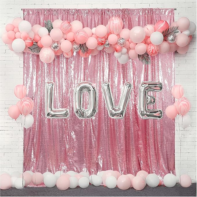 Juya Delight Pink Sequin Backdrop Curtains,Non See Through Photo Background Backdrop,Glitter Shimmer Wall Backdop for Party,8FTx8ft,Fuchsia Pink