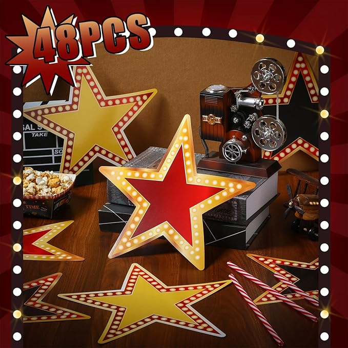 Geosar 48 Pcs Movie Star Cardboard Red Carpet Awards Night Cutouts Confetti Cutouts for Bulletin Board Movie Party Decoration Supply Wall (11 Inch)