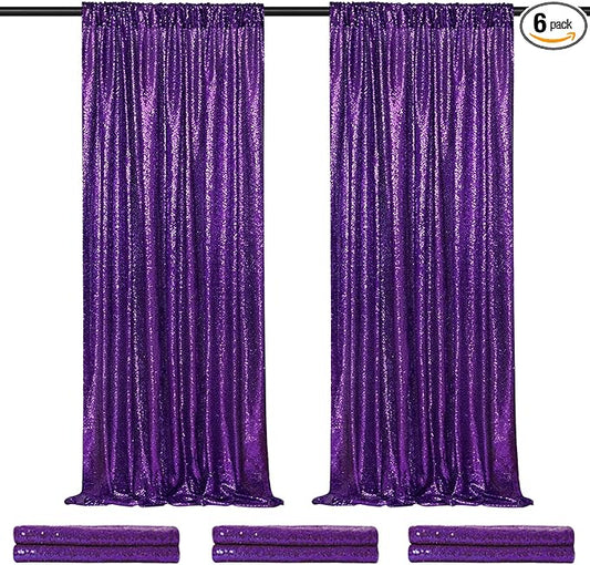 Backdrop Curtain for Halloween Decorations - Purple Sequin Curtain Backdrop 6 Pcs 2ftx8ft Birthday Wedding Stage Decor