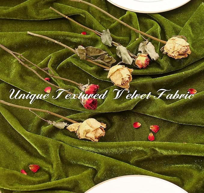 Velvet Table Runner 20 x 120 Inches 10ft Luxurious Thick Soft Velvet Christmas Thanksgiving Wedding Reception Table Runner for Party Reception Decorations(Olive Green, 1 Pack)