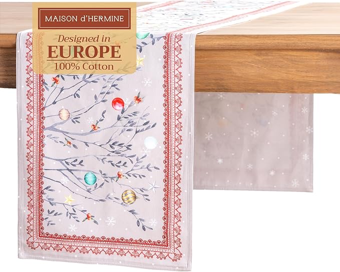 Maison d' Hermine Table Runner 100% Cotton Double Layer Table Runners 72 inches Long for Thanksgiving Christmas Decorations Home Kitchen Dining Party Wedding (Fairy Christmas, 14.5" x 72")