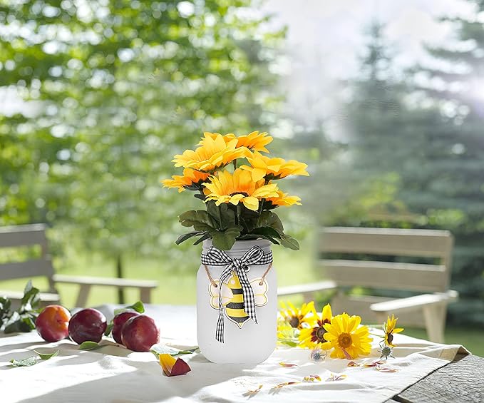 Mason Jar Centerpiece for Table, Rustic Table Decoration for Farmhouse Kitchen