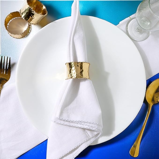 Gold Napkin Rings Set of 8 - Brass Metal Napkin Holders for Table Decor, Dinner Parties, Weddings, Holidays, Elegant Round Serviette Rings for Dining Table Decoration - ALPHA Living HOME