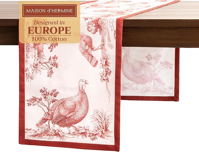 Maison d' Hermine Table Runner 100% Cotton Single Layer Table Runners 108 inches Long for Thanksgiving Christmas Decorations Home Kitchen Dining Party Wedding (Holy Jouy - Red, 14.5" x 108")