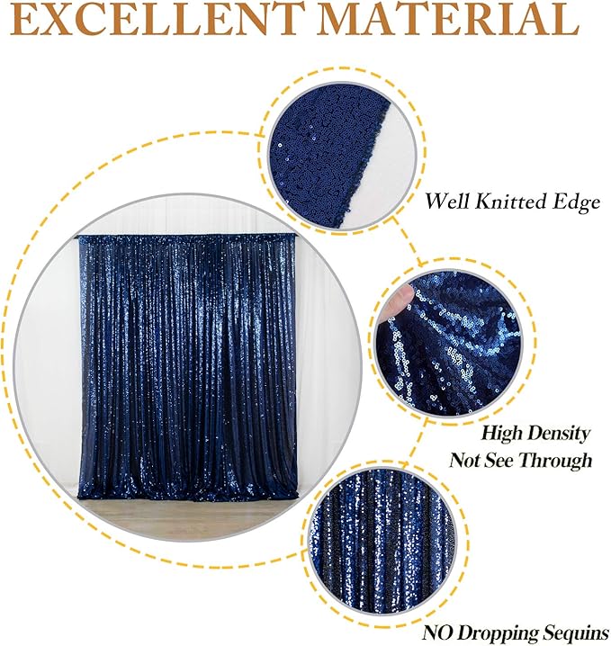 ShiDianYi Navy Blue Backdrop Curtains 2 Panels 4Ftx10Ft Sequin Backdrops for Birthday,Wedding,Studio Decor, Seamless, Navy Photograph Background