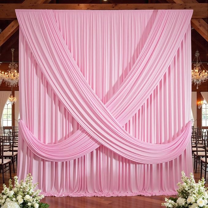50×12ft Wrinkle Free Pink Backdrop Curtain for Wedding Parties, 10 Panels 5×12ft Long Soft Silky Polyester Backdrop Drapes Baby Pink Photo Back Drop Curtains for Party Photography Background Cloth