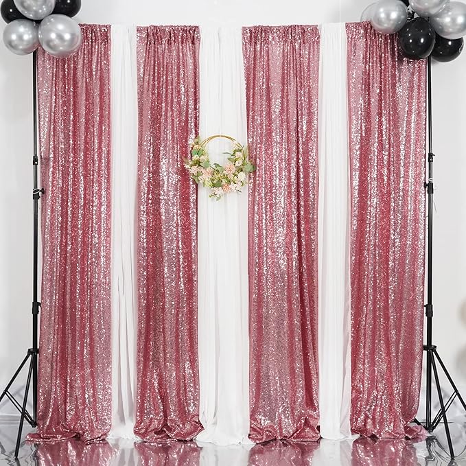 Poise3EHome Fuchsia Pink Sequin Backdrop Curtains, 2 Panels 2FTx8FT Glitter Background for Party Birthday Party Baby Shower Wedding Christmas Thanksgiving Holiday Festival Decor