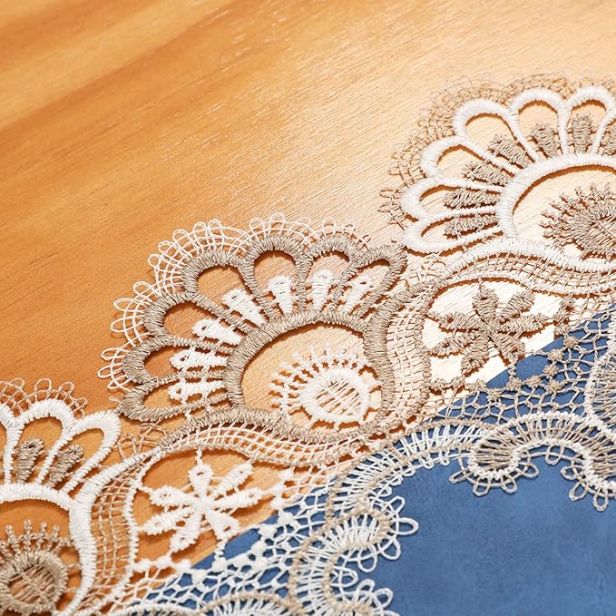 Vintage Lace Dining Table Runner, 120 Inches Floral Coffee Table Runners for Kitchen Home Christmas Party Decorations (16x120 inch, Blue)