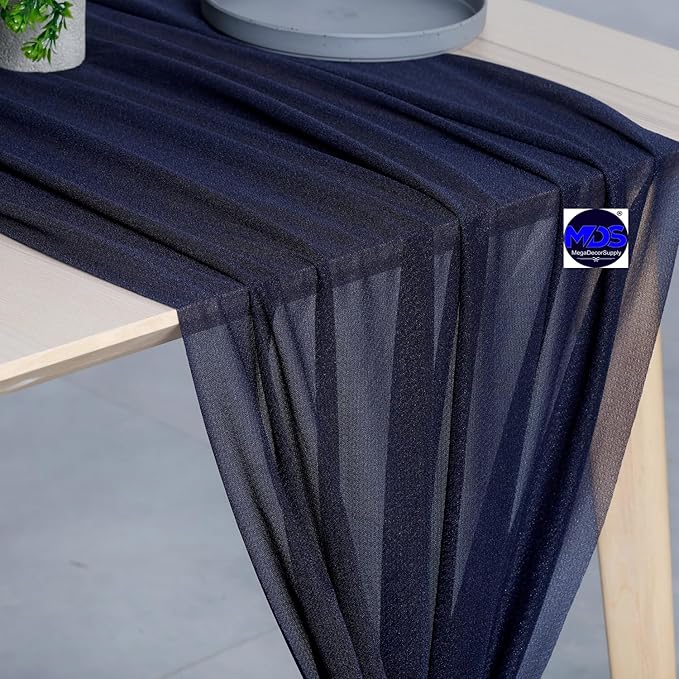 MDS Halloween Chiffon Table Runner - 12 Pack, 29 x 170 Inches, 14ft Each - Sheer Spooky Table Runners for Haunted House Parties, Trick-or-Treat Tables, Witchy Décor, Wedding & Events - Navy Blue