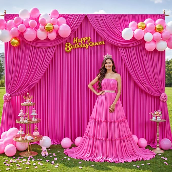 20ft x 12ft Hot Pink Backdrop Curtains Wrinkle Free Backdrop Curtain for Wedding Parties Pink Fabric Backdrops Drapes Back Drop Cloth Bridal Shower Stage Curtains Wedding Decorations for Reception