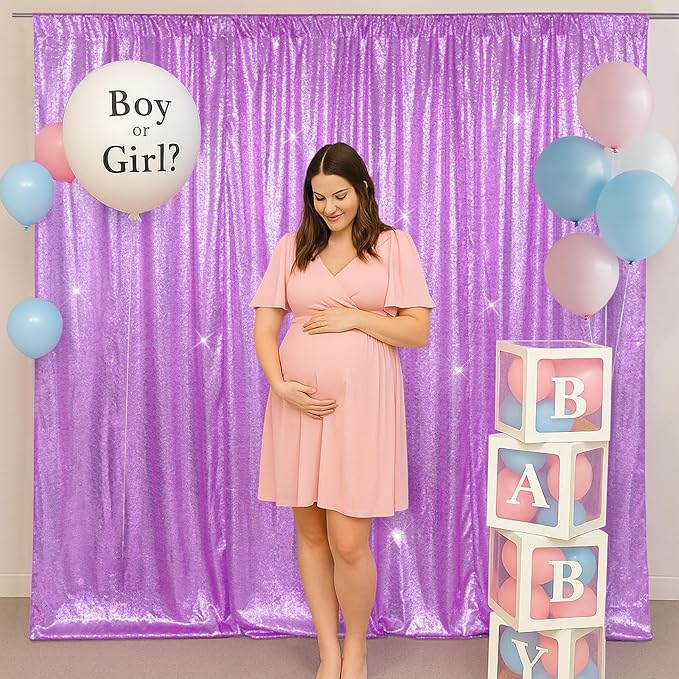 SquarePie Sequin Backdrop Less Transparent Background Sparkly Curtain for Wedding Party 6FT x 6FT Lavender