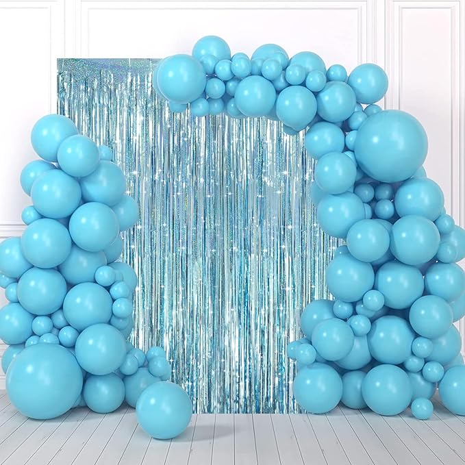 2 Pack Laser Light Blue Foil Fringe Curtains, Tinsel Streamers Birthday Party Decorations, Fringe Backdrop for Kids Birthday, Sea, Blue Theme Party