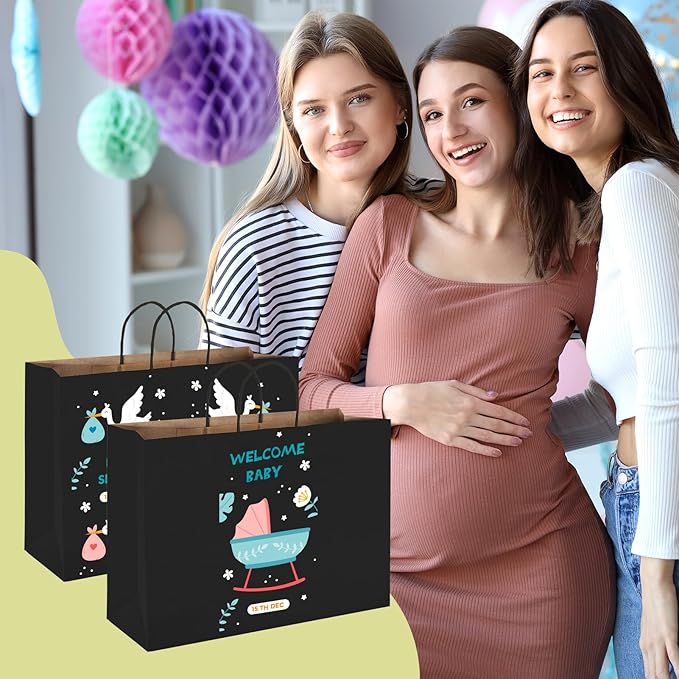 MESHA Large Black Paper Bags with Handles 16x6x12 Inch 25 Pack Paper Shopping Bags Large Gift Bags Craft Bag Kraft Bag for Small Business