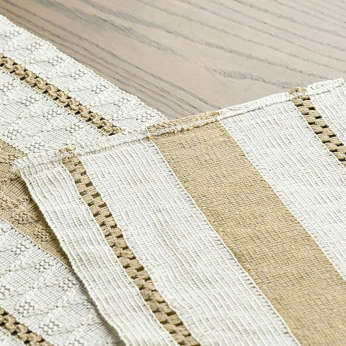 Artoid Mode Burlap Brown Farmhouse Woven Rustic Table Runner, Seasonal Holiday Hollow Kitchen Dining Table Decoration for Home Party Decor 12x120 Inch