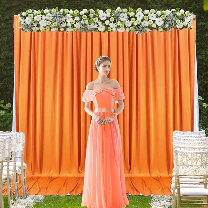 2 Panels Orange Yellow Backdrop Curtain, 10 x 10 Feet Satin Background Curtains for Parties, Weddings, Baby Showers, Halloween, Christmas Birthday Party Photoshoot Backdrop Curtains Decorations