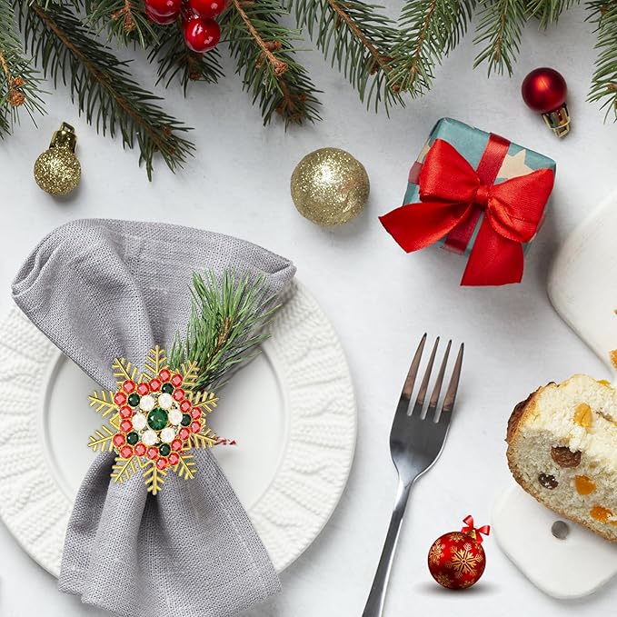 Halatool Set of 6 Christmas Napkin Rings Colorful Snowflake Napkin Holder for Christmas Thanksgiving Holiday Party Table Decoration