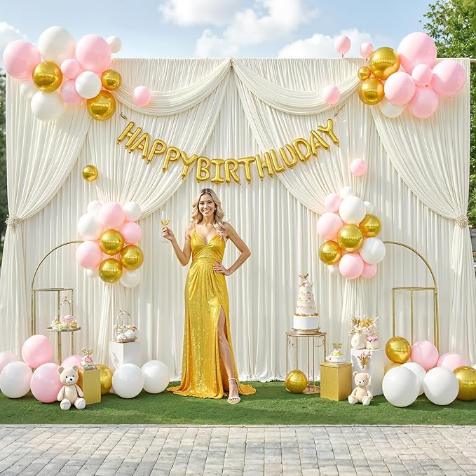 50ft x 12ft Ivory Backdrop Curtains Wrinkle Free Backdrop Curtain for Wedding Parties Ivory Fabric Backdrops Drapes Back Drop Cloth Bridal Shower Stage Curtains Wedding Decorations for Reception