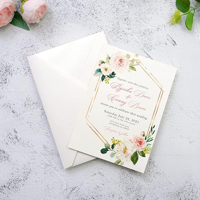 PONATIA 50 PCS/Pack A7 Envelopes, 5.25 x 7.25'' Sparkle Ivory Envelope, Perfect 5x7 Envelopes for Wedding Invitation Cards, Christmas Gift Cards Envelope, Acrylic Invitations, Photos