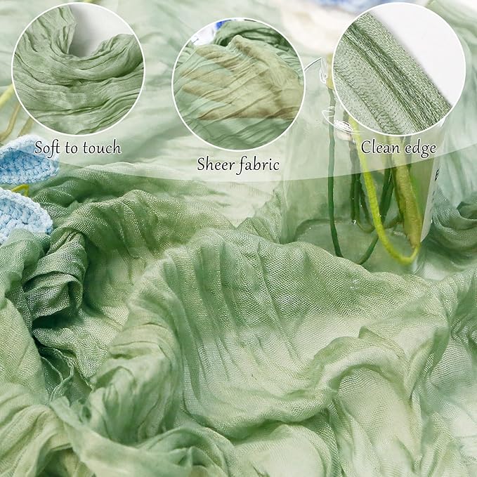 10-Pack Sage Green Cheesecloth Table Runners – 10FT (35x120 Inch) Boho Rustic Gauze Fabric Cheese Cloth Table Runner for Weddings, Baby Showers, Bridal Shower, Farmhouse & Birthday Party Decor
