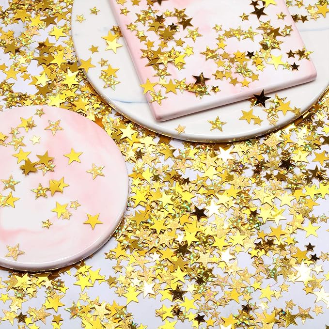 Hestya 60g Star Confetti Glitter Table Confetti Metallic Foil Stars for Party Wedding Festival Decorations(Glitter Gold Set,10mm and 6mm)