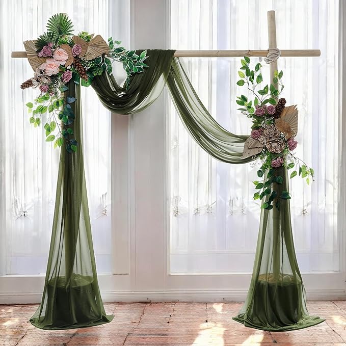 MDS Halloween Chiffon Draping Fabric - 1 Panel, 30" Wide x 30ft Long - Sheer Spooky Arbor & Canopy Drapery for Haunted House Backdrops, Party Ceilings, DIY Costumes & Themed Events - Olive Green