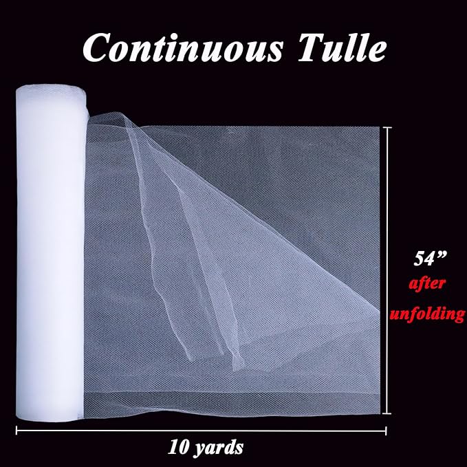 White Tulle Fabric 54 inch x 10 Yards Draping Mesh Tulle Bolt for Wedding, Party Decorations, Garden Netting, Table Runner, Craft Supplies