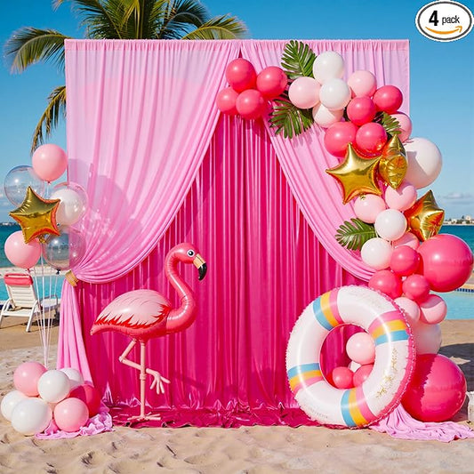 20x10FT Glitter Hot Pink Backdrop Curtain for Parties, Wrinkle Free Thick Fuchsia Sequin Backdrop, 4 Panels 5x10FT Shimmer Photo Back Drop Drapes for Barbie Party Wedding Photography Background