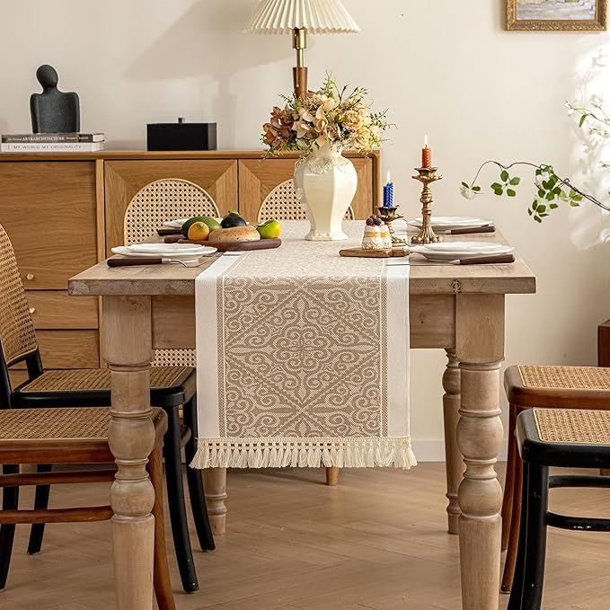 Table Runners 63 Inches,Waterproof Boho Table Runner with Tassel Fringe,Table Runner for Party Coffee Table