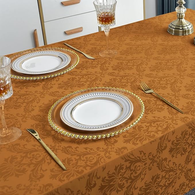 Square Table Cloth - 52 x 52 Inch Brown Jacquard Tablecloths Damask Design Spillproof Wrinkle Resistant Shrinkproof Soft Tablecloth Polyester Oblong Table Cover for Kitchen Dinning Party Tabletop
