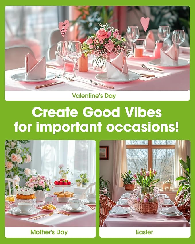 Pureegg Plastic Table Cloth Disposable 10 Pack, 54 x 108 Inch Table Cloths, Easter Party, Valentines, Mothers Day Decorations, Tablecloths, Rectangle, Pastel Plastic Cover, Leakproof & Sturdy, Pink