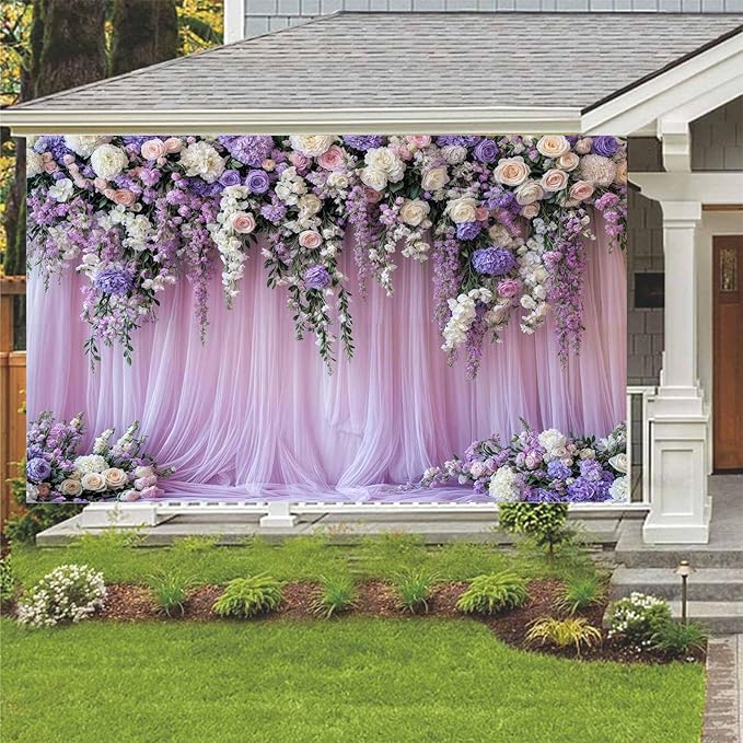 20x10ft Purple Lavender Floral Bridal Backdrop Wedding Flower Photography Backdrop for Girl Portrait Baby Shower Birthday Party Decor Banner Mother's Day Party Wall Backdrop Studio Photo Backgrounds