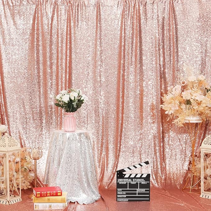 Eternal Beauty Sequin Backdrop Curtain, 4FT x 8FT Rose Gold Background for Valentine's Day Wedding Party Decor