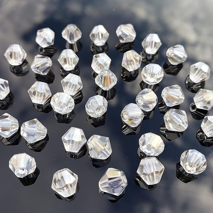 4mm Bicone 1800Pcs White AB Crystal Glass Beads Small Faceted Bicone Shape Crystal Glass Spacer Beads for Bracelet Necklace Decorative Hand Jewelry Making (White AB, 4MM)