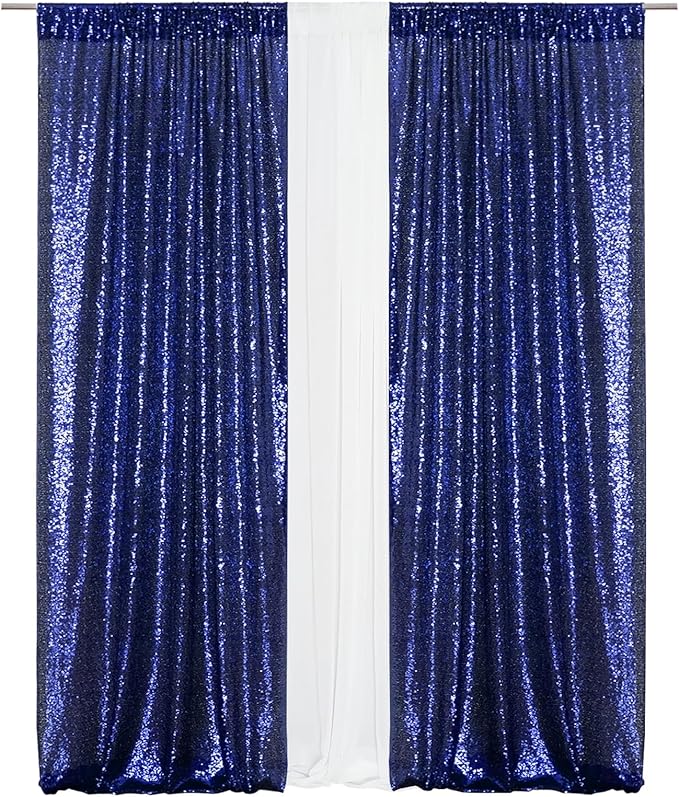 Eternal Beauty Navy Blue Sequin Backdrop Curtains, Shimmer Back Drop 2Panels-2FTx8FT for Independence Day Christmas, Party, Birthday, Photography, Wedding, Baby Shower Event Decoration