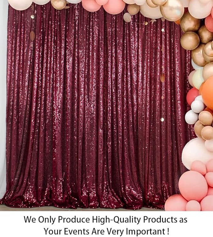 ShinyBeauty Burgundy Sequin Backdrop 10FTx10FT Sequin Fabric Backdrops for Photograph Photo-Backdrop-Drapes 10FT Sparkle Curtains for Wedding Wine Glitter Backgrounds for Shimmer Background